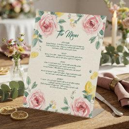 Mittelmeer-Rosé-Rose- und Zitronen-Hochzeit Sockelschild
