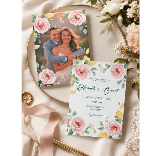Mittelmeer-Rotrosa-Rose- und Zitronen-Hochzeit Einladung
