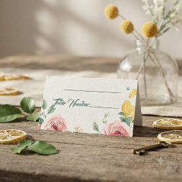 Mittelmeer-Rotrose- und Zitronen-Hochzeitsplatzkar Platzkarte