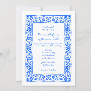 Mittelmeer-RSVP-QR-Handgemalte-blaue-Hochzeit Einladung