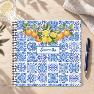 Mittelmeer Sizilianisch Blau Gelb Zitrus Azulejo Notizbuch