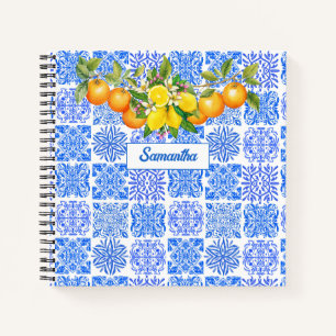 Mittelmeer Sizilianisch Blau Gelb Zitrus Azulejo Notizbuch