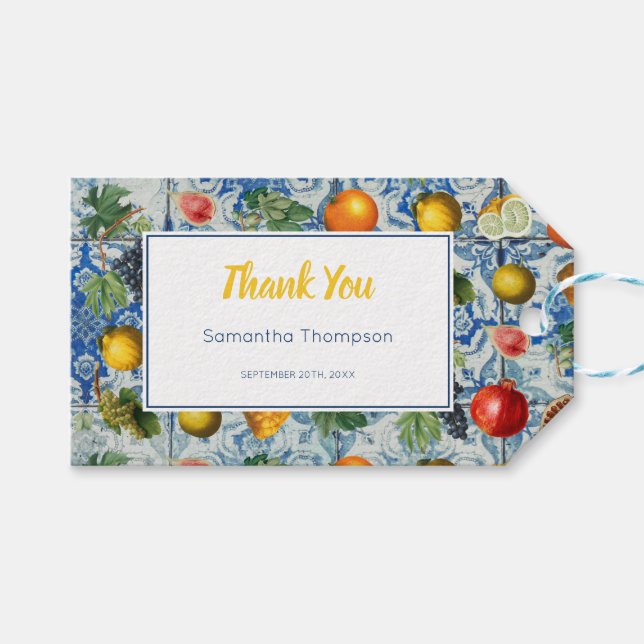 Mittelmeer Sommerfrucht Blaues Mosaik Geschenkanhänger (Vorderseite (Horizontal))