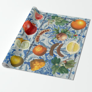 Mittelmeer-Sommerfrüchte & Blau-Weiß-Mosaik  Geschenkpapier