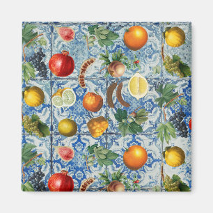 Mittelmeer-Sommerfrüchte & Blau-Weiß-Mosaik Magnet