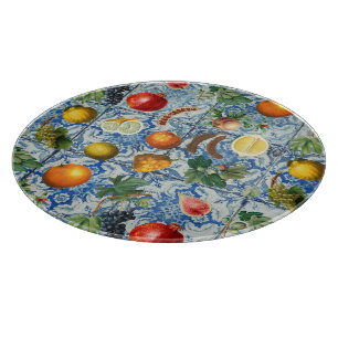 Mittelmeer-Sommerfrüchte & Blau-Weiß-Mosaik Schneidebrett