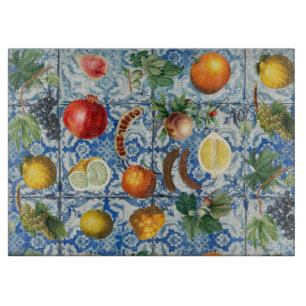 Mittelmeer-Sommerfrüchte & Blau-Weiß-Mosaik Schneidebrett