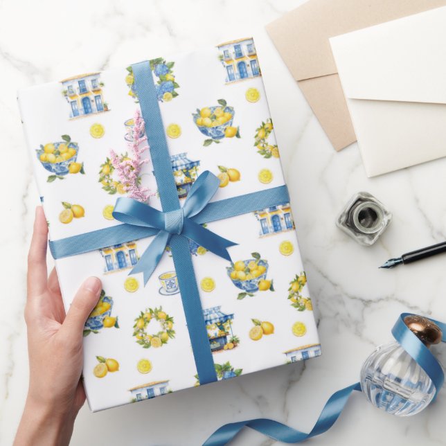 Mittelmeer Sommerlemon Muster Geschenkpapier (Schenken)