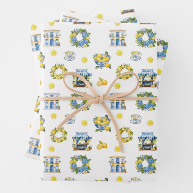 Mittelmeer Sommerlemon Muster Geschenkpapier Set (Beispiel)