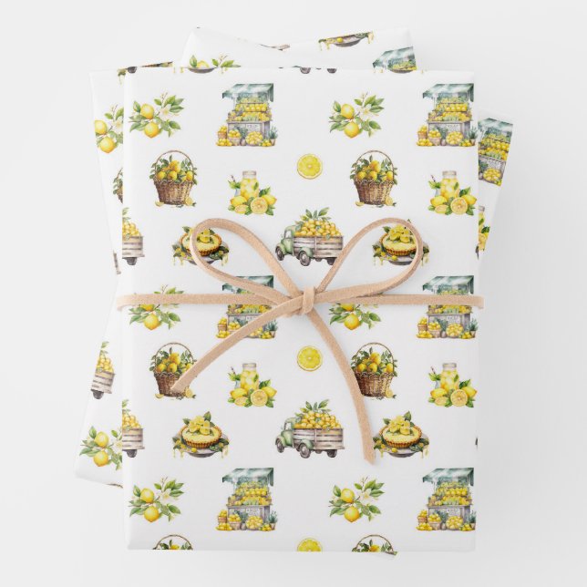 Mittelmeer Sommerlemon Muster Geschenkpapier Set (Beispiel)