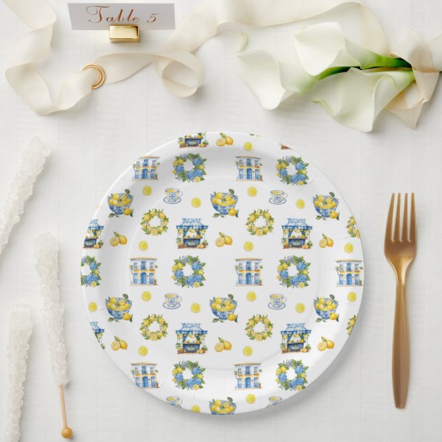 Mittelmeer Sommerlemon Muster Pappteller (Hochzeit)
