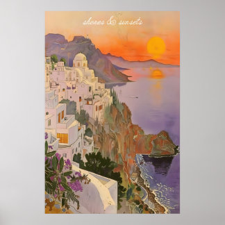 Mittelmeer-Sonnenuntergang-Druck Griechisches Dorf Poster