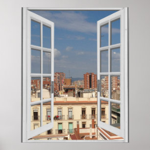 Mittelmeer Stadt Barcelona Fensterblick  Poster