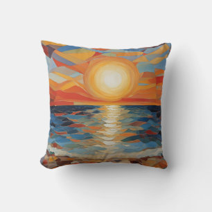 Mittelmeer-Strand Sonnenaufgang Moderne Kunst Kissen