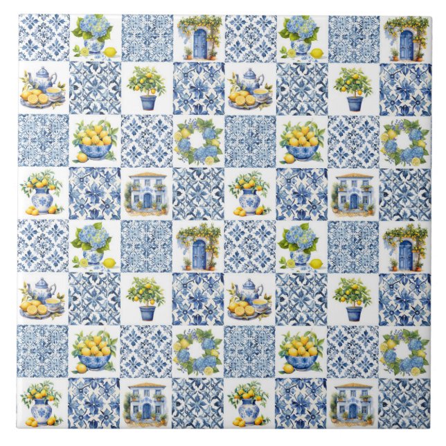 Mittelmeer Summer Lemon Muster Keramik Tile Fliese (Vorderseite)