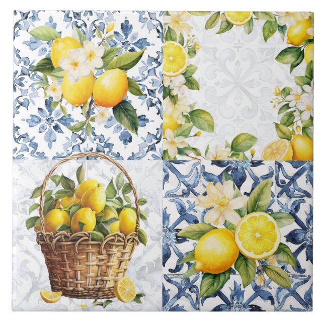 Mittelmeer Summer Lemon Muster Keramik Tile Fliese (Vorderseite)