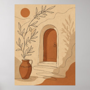 Mittelmeer-Terrakotta-Torbogen und Olivenzweig Poster
