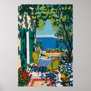 Mittelmeer-Terrassen-Druck Küsten-Ozean-Blick Poster