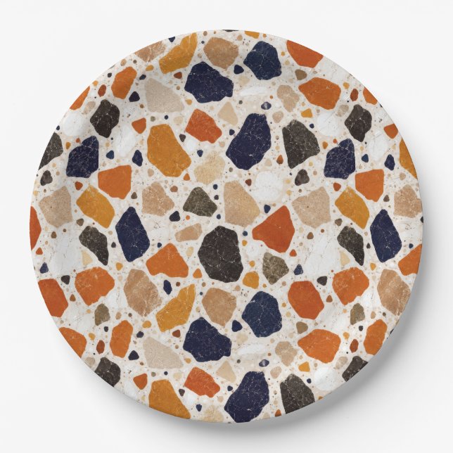 Mittelmeer-Terrazzo-Abstraktes Design Pappteller (Vorderseite)