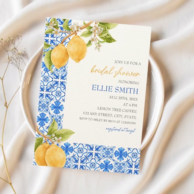 Mittelmeer Tiles Italien Lemon Brautparty Einladung (That's Amore | Mediterranean Tiles Italy Lemons Bridal Shower)