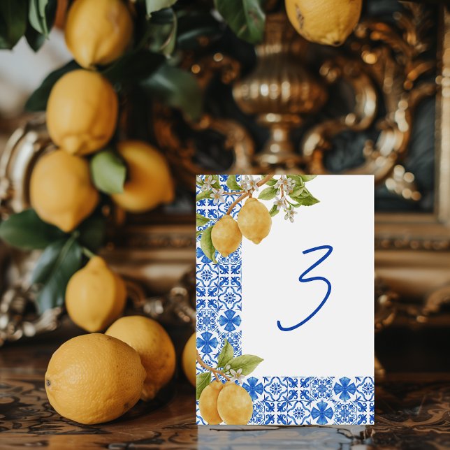 Mittelmeer Tiles Lemons Italien einzigartig Tischnummer (Mediterranean Tiles Lemons Wedding Table Number)