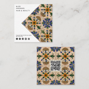 Mittelmeer Vintage Floral QR Code Social Media Quadratische Visitenkarte