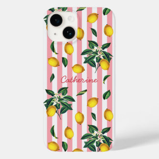 Mittelmeer Vintage Zitronen Rosa Streifen Name Case-Mate iPhone 14 Hülle