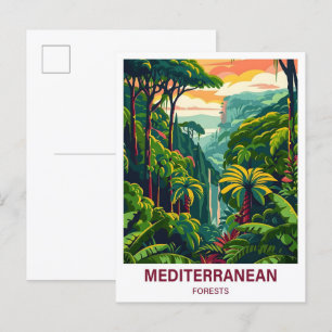 Mittelmeer-Wald-Illustration Reise Postkarte