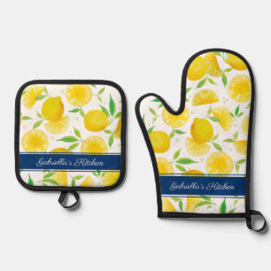Mittelmeer-Wasserfarbe-Limonen-Koch Ofenhandschuh & Topflappen-Set