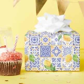 Mittelmeer-Wasserfarben-Fliesen-Limonen-Muster Geschenkpapier