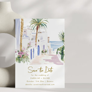 Mittelmeer-Wasserfarben-Hochzeit auf einer griechi Save The Date