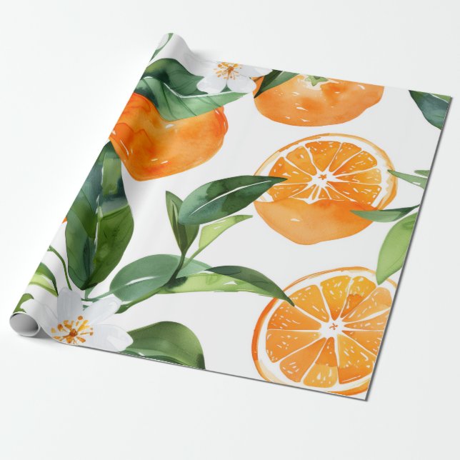 Mittelmeer-Wasserfarben-Zitrusorange Geschenkpapier (Ungerollt)