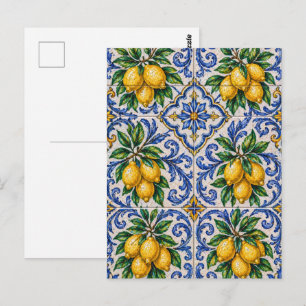 Mittelmeer-Zitronen-Azulejo-Fliese Postkarte