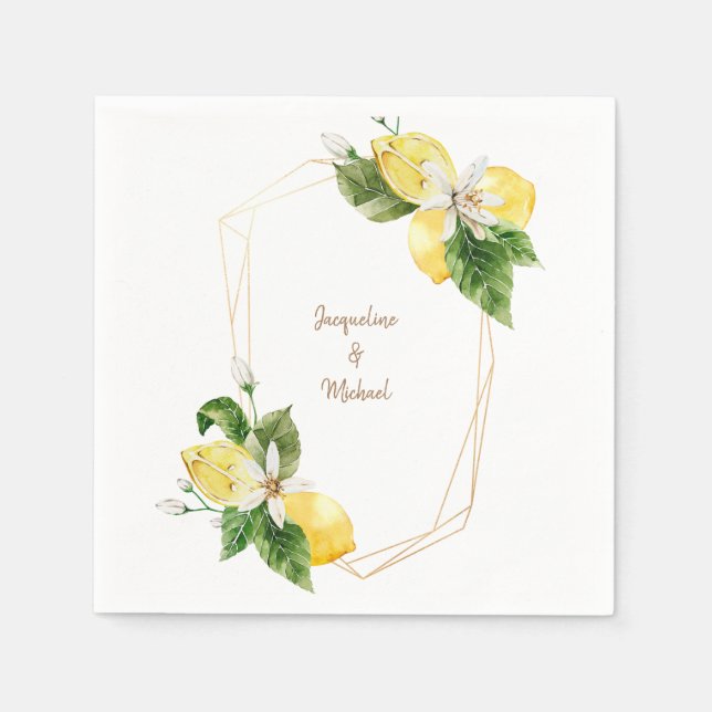 Mittelmeer-Zitronen Gold Text Cocktail Serviette (Vorderseite)