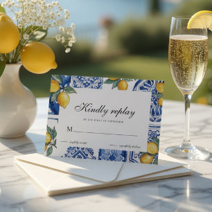 Mittelmeer Zitronen Hochzeit Blaue Fliese RSVP Karte