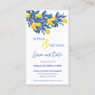 Mittelmeer- Zitronen- Hochzeiten Save the Date- Visitenkarte