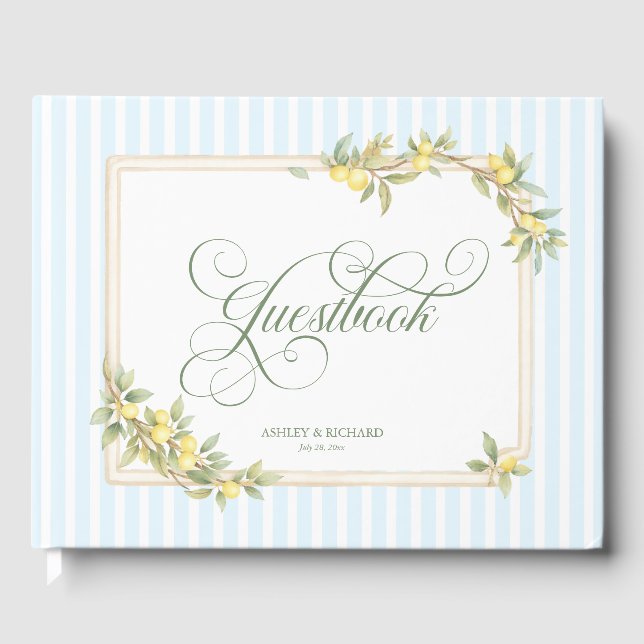 Mittelmeer-Zitronen-Küstenstreifen-Hochzeit Gästebuch (Vorderseite)