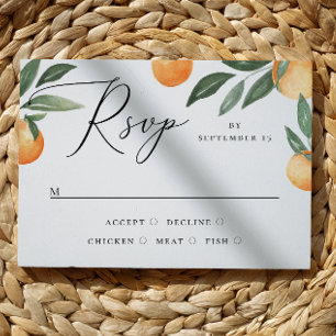 Mittelmeer-Zitrus-Hochzeit Aquarell Orange RSVP Karte