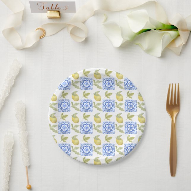 Mittelmeer-Zitrus-Lemonen-Muster Pappteller (Hochzeit)