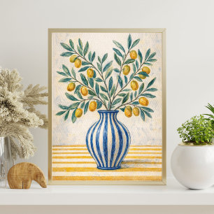 Mittelmeer-Zweig mit Zitrone in blauer Vase – Rust Poster