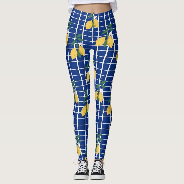 Mittelmeer-Zweigmuster mit Zitrone Leggings (Vorderseite)