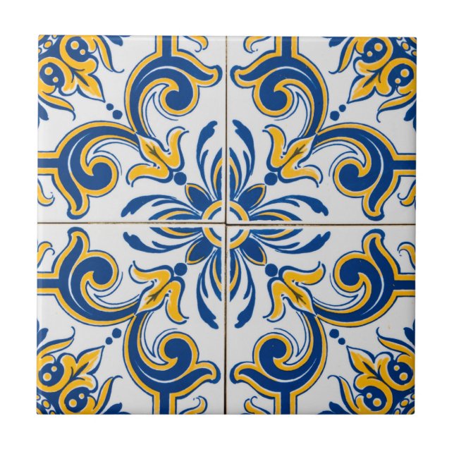 Mittelmeerblau & Gold Fliese (Vorderseite)