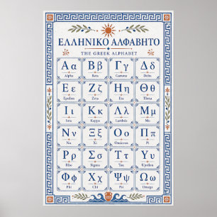 Mittelmeerblau Griechisches Alphabet Hellenisches  Poster