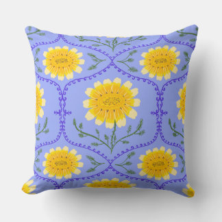 Mittelmeerblau und gelbe Blumen griechische Flora Kissen