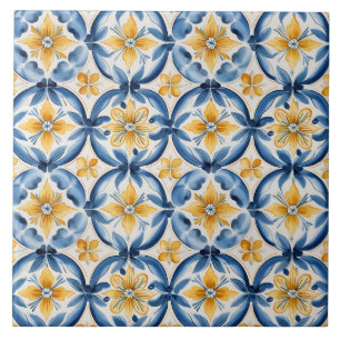 Mittelmeerblau und gelbe Blumenelemente Fliese
