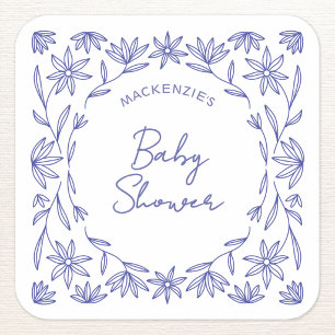 Mittelmeerblaue Baby-Party mit Wildblumen Quadratischer Aufkleber