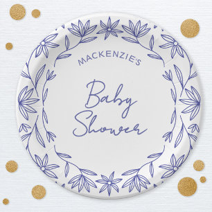 Mittelmeerblaue Baby Shower mit Wildblumen Pappteller