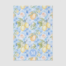 Mittelmeerblaue Fliesen-Limoncello-Monogramm-Name Seidenpapier