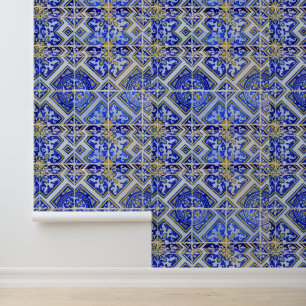 Mittelmeerblaue Fliesen Portugiesischer Azulejo Tapete
