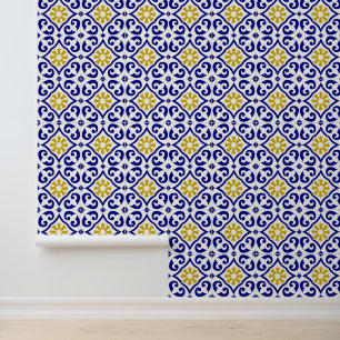 Mittelmeerblaue Fliesen Portugiesischer Azulejo Tapete